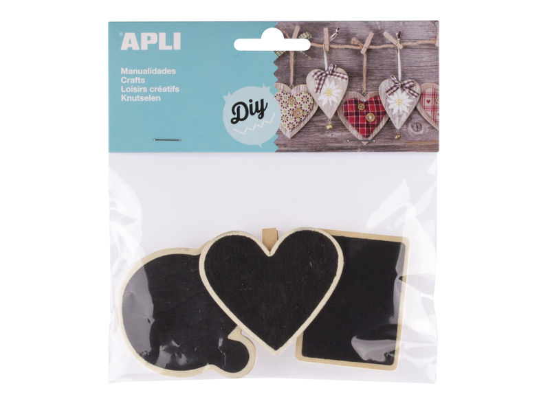 APLI - Bolsa 3 pinzas de madera tacto pizarra (Ref.14782)