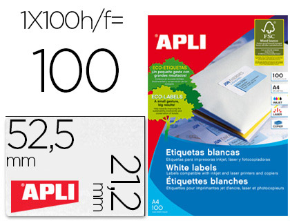 APLI - Caja de 100H ETIQ BLANC ILC 52.5X21.2 (Ref.1284)