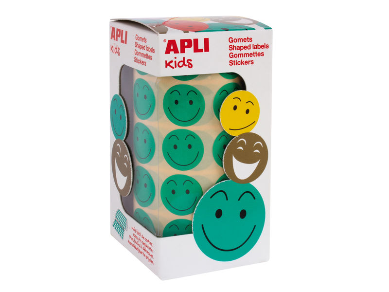 APLI - Rollo 900 GOMETS REDONDOS SMILE (30 HOJAS MICROPREFORADAS) VERDE (Ref.14373)