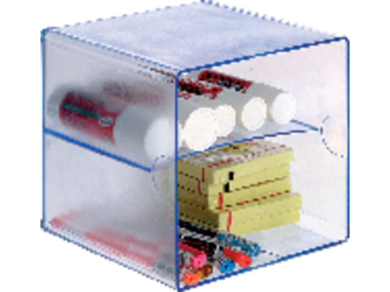 ARCHIVO 2000 - Cubo organizador con andeja divisoria Azul transparente 155x155x155 mm (Ref.6705AZTP)