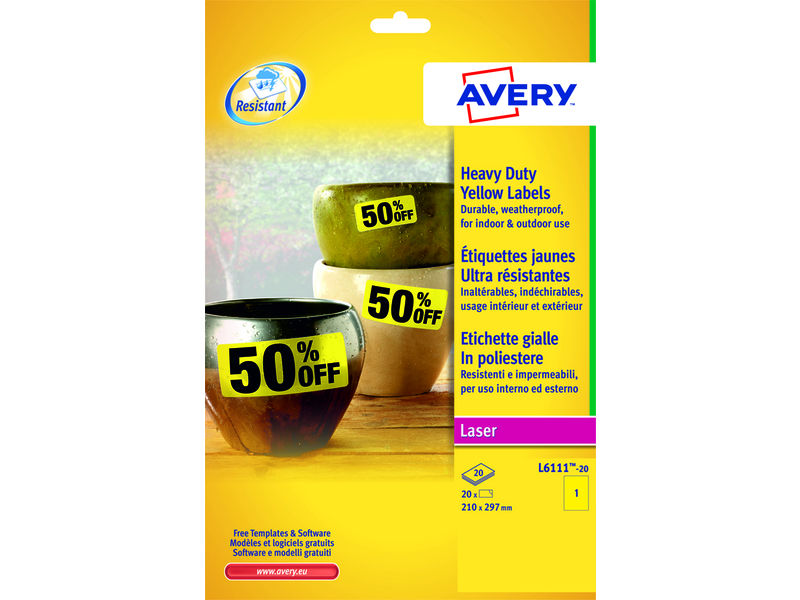 AVERY - Caja 20 HOJAS ETIQUETAS PLATEADAS LASER DE POLIÉSTER 96x50,8 MM. (Ref.L6012-20)