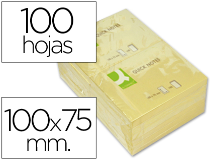 Q-CONNECT - BLOC DE NOTAS ADHESIVAS QUITA Y PON 75X100 MM CON 100 HOJAS (Ref.KF01410)
