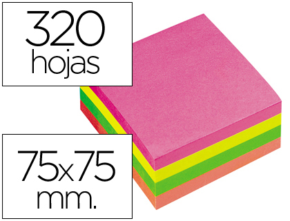 Q-CONNECT - BLOC DE NOTAS ADHESIVAS QUITA Y PON 75X75 MM FLUORESCENTE CON 320 HOJAS (Ref.KF01348)