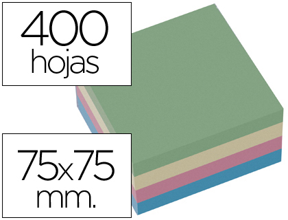 Q-CONNECT - BLOC DE NOTAS ADHESIVAS QUITA Y PON 75X75 MM PASTEL CON 400 HOJAS (Ref.KF01347)