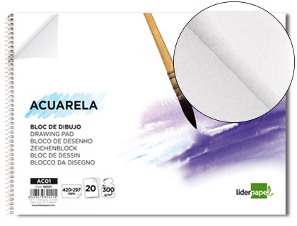 LIDERPAPEL - BLOC DIBUJO ACUARELA ESPIRAL 297X210MM 10 HOJAS 300G/M2 SIN RECUADRO (Ref.AC05)