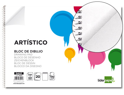 LIDERPAPEL - BLOC DIBUJO ARTISTICO ESPIRAL 230X325MM 20 HOJAS 130G/M2 SIN RECUADRO 2 TALADROS (Ref.DA08)