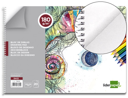 LIDERPAPEL - BLOC DIBUJO ARTISTICO ESPIRAL 230X325MM 20 HOJAS 180 G/M2 SIN RECUADRO (Ref.DA12)