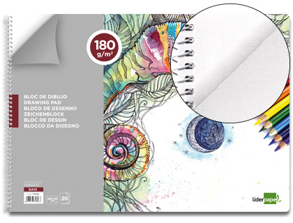 LIDERPAPEL - BLOC DIBUJO ARTISTICO ESPIRAL 460X325MM 20 HOJAS 180 G/M2 SIN RECUADRO (Ref.DA13)