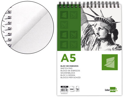 LIDERPAPEL - BLOC DIBUJO ESBOZOS ESPIRAL A5 148X210MM 100 HOJAS 90G/M2 SIN RECUADRO (Ref.DL10)