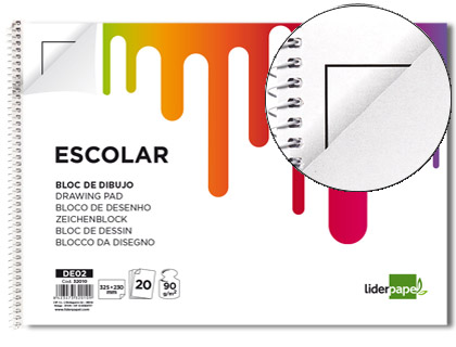 LIDERPAPEL - BLOC DIBUJO ESCOLAR ESPIRAL 230X325MM 20 HOJAS 90G M2 CON RECUADRO (Ref.DE02)