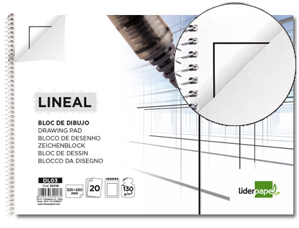 LIDERPAPEL - BLOC DIBUJO LINEAL ESPIRAL 230X325MM 20 HOJAS 130G/M2 CON RECUADRO 2 TALADROS (Ref.DL03)