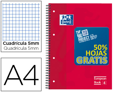 OXFORD - BLOC ESPIRAL TAPA EXTRADURA OPTIK PAPER MICROPERDIN A4 120 H 50% HOJAS GRATIS CUADROS 5 MM CON 3 SEPARADORES (Ref.400027275)