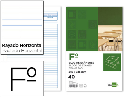 LIDERPAPEL - BLOC EXAMENES HORIZONTAL FOLIO 40 HOJAS 60G/M2 (Ref.EM02)