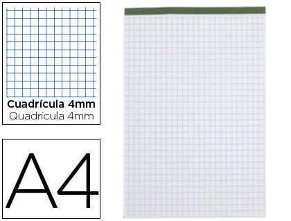 LIDERPAPEL - BLOC NOTAS CUADRO 4 MM A4 80 HOJAS 60 G/M2 PERFORADO SIN TAPA (Ref.BN21)