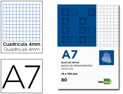 LIDERPAPEL - BLOC NOTAS CUADRO 4MM A7 80 HOJAS 60G/M2 PERFORADO (Ref.BN09)