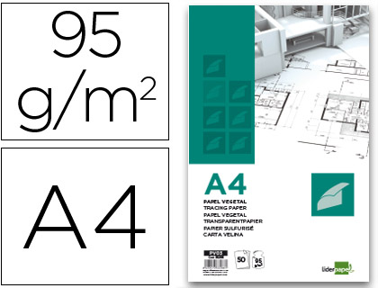 LIDERPAPEL - BLOC PAPEL VEGETAL ENCOLADO 210X297MM 50 HOJAS 95G/M2 (Ref.PV03)