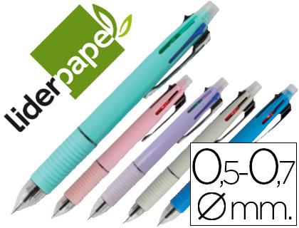 LIDERPAPEL - BOLIGRAFO 5 EN 1 AZUL NEGRO ROJO VERDE 0,7M Y PORTAMINAS 0,5MM (Ref.BW01)