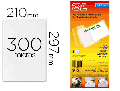 3L OFFICE - BOLSA DE PLASTIFICAR OFFICE MANUEL EN FRIO 300 MC DIN A4 PACK 10 UNIDADES (Ref.11051)