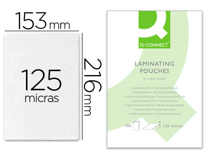 Q-CONNECT - BOLSA DE PLASTIFICAR 153 X 216 MM 125 MC DIN A5 A CAJA DE 100 UNIDADES (Ref.KF04108)