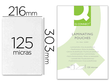 Q-CONNECT - BOLSA DE PLASTIFICAR 303 X 216 MM 125 MC DIN A4 A CAJA DE 100 UNIDADES (Ref.KF04116)