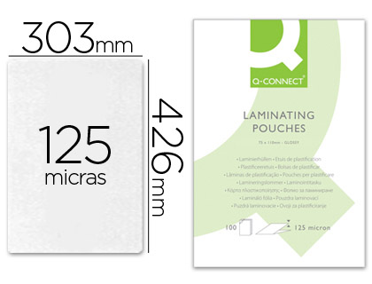 Q-CONNECT - BOLSA DE PLASTIFICAR 303 X 426 MM 125 MC DIN A3 CAJA DE 100 UNIDADES (Ref.KF04124)