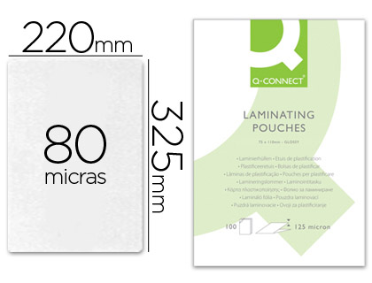 Q-CONNECT - BOLSA DE PLASTIFICAR 325 X 220 MM 80 MC FOLIO CAJA DE 100 UNIDADES (Ref.KF04755)