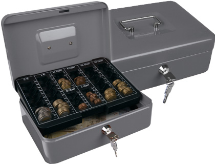 Q-CONNECT - CAJA CAUDALES 10" 250X180X90 MM PLATA CON PORTAMONEDAS (Ref.KF03324)
