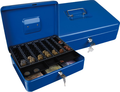 Q-CONNECT - CAJA CAUDALES 12" 300X240X90 MM AZUL CON PORTAMONEDAS (Ref.KF03327)