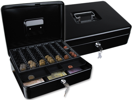 Q-CONNECT - CAJA CAUDALES 12" 300X240X90 MM NEGRA CON PORTAMONEDAS (Ref.KF04279)