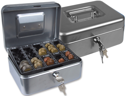 Q-CONNECT - CAJA CAUDALES 8" 200X160X90 MM PLATA CON PORTAMONEDAS (Ref.KF03320)