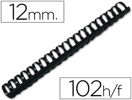 Q-CONNECT - CANUTILLO REDONDO 12 MM PLASTICO NEGRO CAPACIDAD 102 HOJAS CAJA DE 100 UNIDADES (Ref.KF24022)