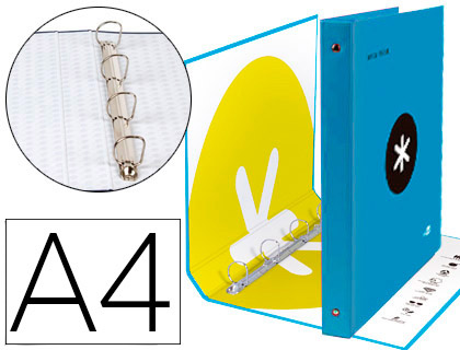 ANTARTIK - CARPETA 4 ANILLAS 40 MM MIXTAS LIDERPAPEL A4 FORRADA COLOR AZUL (Ref.KA34)