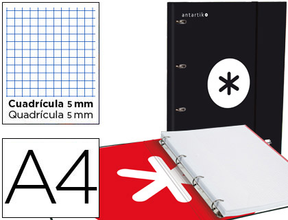 ANTARTIK - CARPETA CON RECAMBIO LIDERPAPEL A4 CUADRO 5 MM FORRADA 4 ANILLAS 25MM COLOR NEGRO (Ref.AW04)