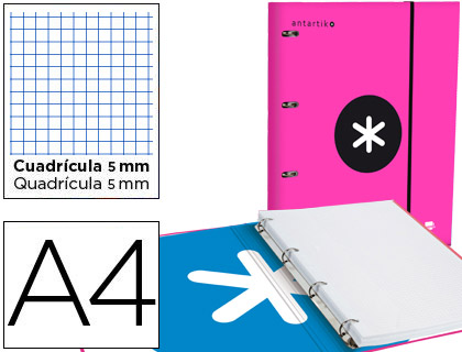 ANTARTIK - CARPETA CON RECAMBIO LIDERPAPEL A4 CUADRO 5 MM FORRADA 4 ANILLAS 25MM COLOR ROSA (Ref.AW02)