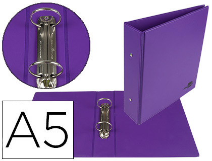LIDERPAPEL - CARPETA DE 2 ANILLAS 40 MM REDONDAS A5 Cartón FORRADO PVC VIOLETA (Ref.KA22)
