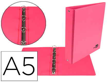 LIDERPAPEL - CARPETA DE 4 ANILLAS 25 MM REDONDAS A5 Cartón FORRADO PVC FUCSIA (Ref.KA14)