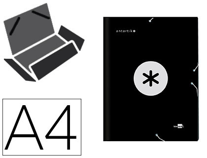 ANTARTIK - CARPETA LIDERPAPEL GOMAS A4 3 SOLAPAS Cartón FORRADO COLOR NEGRO (Ref.AW14)