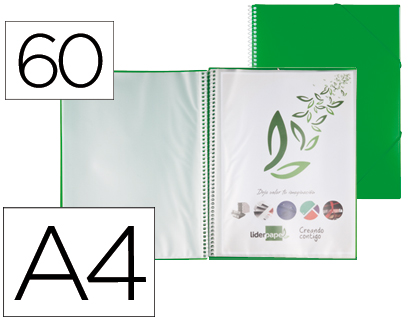 LIDERPAPEL - CARPETA ESCAPARATE CON ESPIRAL 60 FUNDAS POLIPROPILENO DIN A4 VERDE (Ref.EC23)