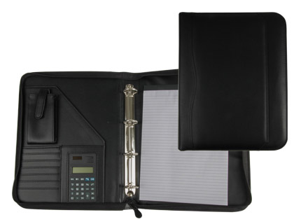 ARTESANIA - CARPETA PORTAFOLIOS NEGRA 260X355 MM CREMALLERA 4 ANILLAS 40 MM CALCULADORA CON BOLSA PARA MOVIL (Ref.80-848)