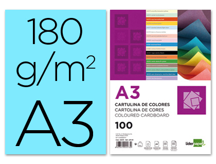 LIDERPAPEL - CARTULINA A3 180G/M2 CELESTE PAQUETE DE 100 (Ref.CD03)