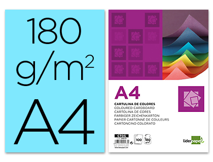 LIDERPAPEL - CARTULINA A4 180G/M2 CELESTE PAQUETE DE 100 (Ref.CT08)