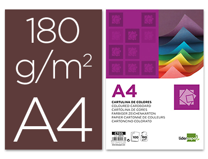 LIDERPAPEL - CARTULINA A4 180G/M2 MARRON PAQUETE DE 100 (Ref.CT18)