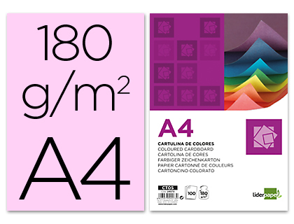 LIDERPAPEL - CARTULINA A4 180G/M2 ROSA PAQUETE DE 100 (Ref.CT13)