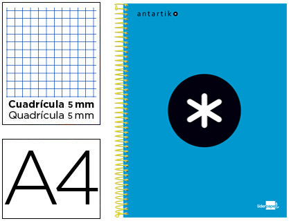 ANTARTIK - CUADERNO ESPIRAL LIDERPAPEL A4 MICRO TAPA FORRADA 120H 100 GR CUADRO5MM 5 BANDAS 4 TALADROS COLOR AZUL (Ref.KD21)