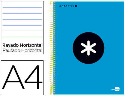ANTARTIK - CUADERNO ESPIRAL LIDERPAPEL A4 MICRO TAPA FORRADA 120H 100 GR HORIZONTAL 5 BANDAS 4 TALADROS COLOR AZUL (Ref.KD01)