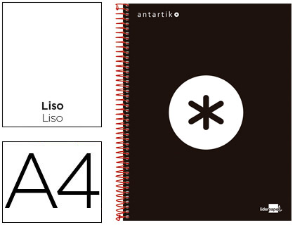 ANTARTIK - CUADERNO ESPIRAL LIDERPAPEL A4 MICRO TAPA FORRADA 120H 100 GR LISO CON BANDAS 4 TALADROS COLOR NEGRO (Ref.KD50)