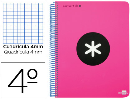ANTARTIK - CUADERNO ESPIRAL LIDERPAPEL A5 TAPA DURA 80H 100 G CUADRO 5MM CON MARGEN COLOR ROSA FLUOR (Ref.KE15)