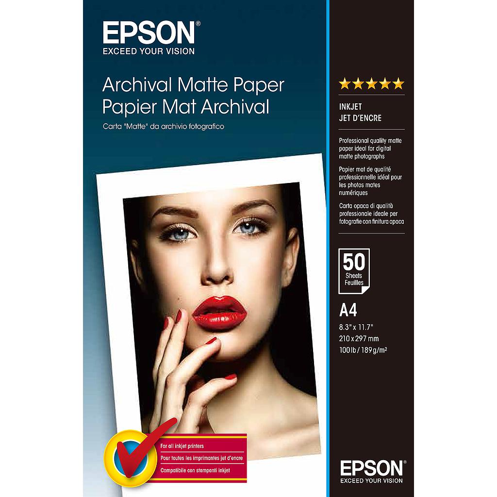 EPSON - Papel Mate Larga Duracion (Archival Matte Paper) A4, 50 Hojas, 192g. (Ref.C13S041342)