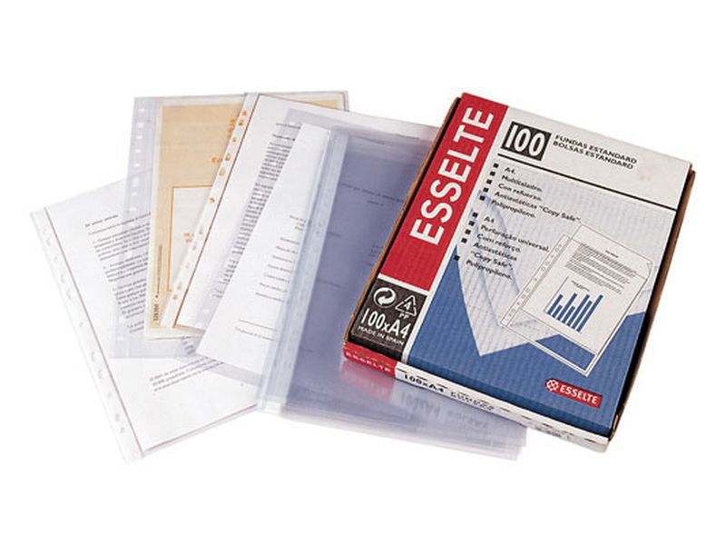 ESSELTE - Fundas portadocumentos 100 ud A4 11 taladros 80 micras cristal (Ref.46108)