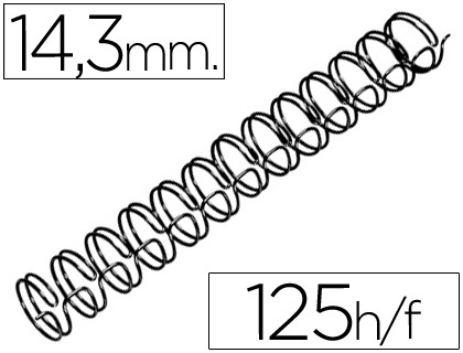 GBC - ESPIRAL WIRE 3:1 14,3 MM N.9 NEGRO CAPACIDAD 125 HOJAS CAJA DE 100 UNIDADES (Ref.RG810910)